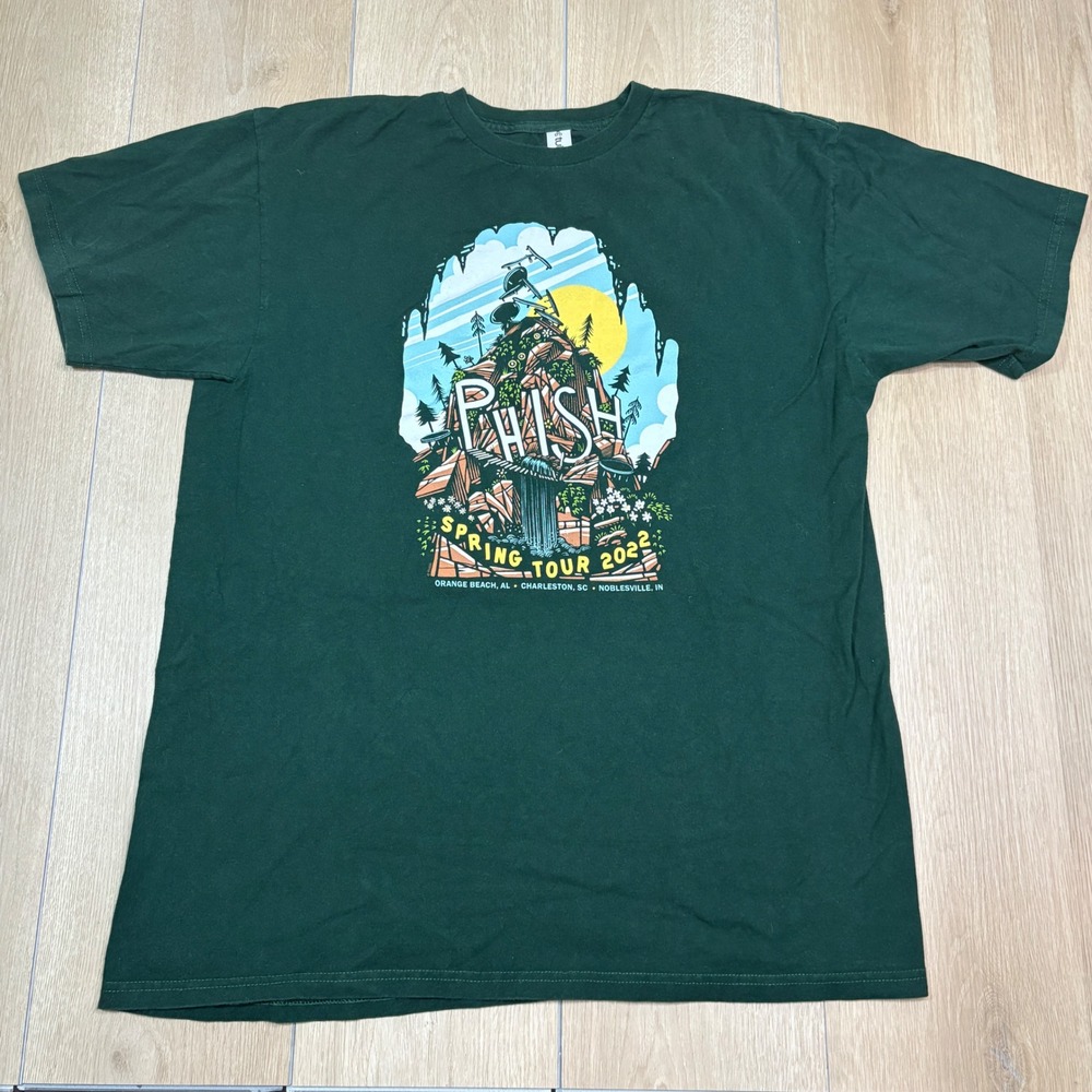 Phish Spring Tour 2022 Graphic T-Shirt Mens Large Green Tultex Concert Jam Band
